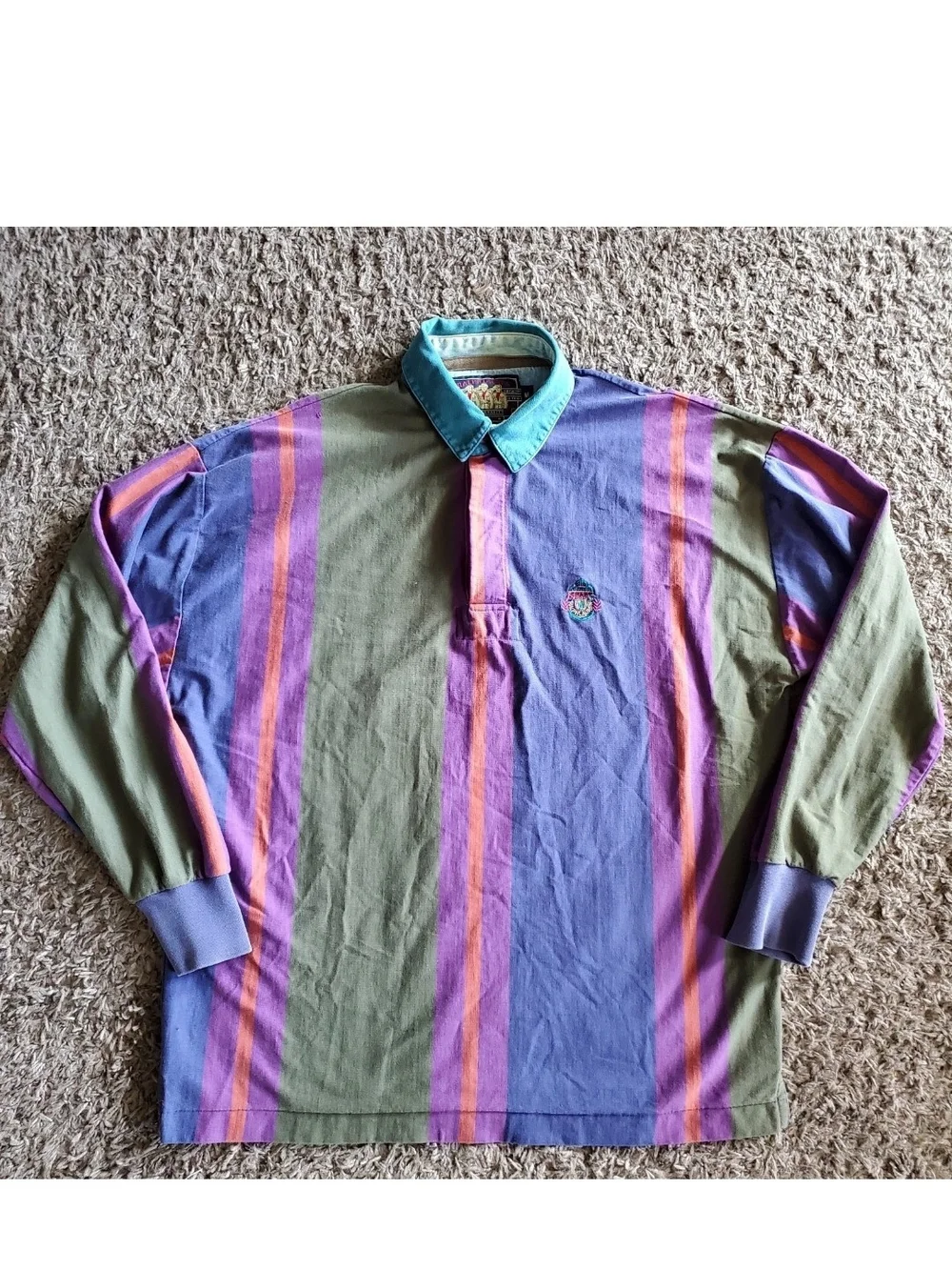 Vintage Ralph Lauren RLC 90s Long Sleeve Rugby Striped Polo Sz M Fresh Prince